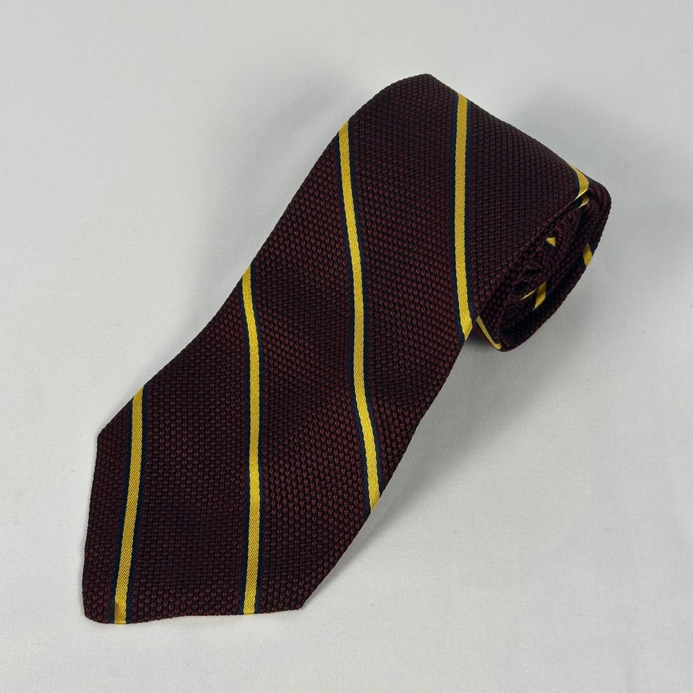 Brooks Brothers Makers Silk Tie Burgundy Gold Repp Stripe Woven Italy 3.5"W